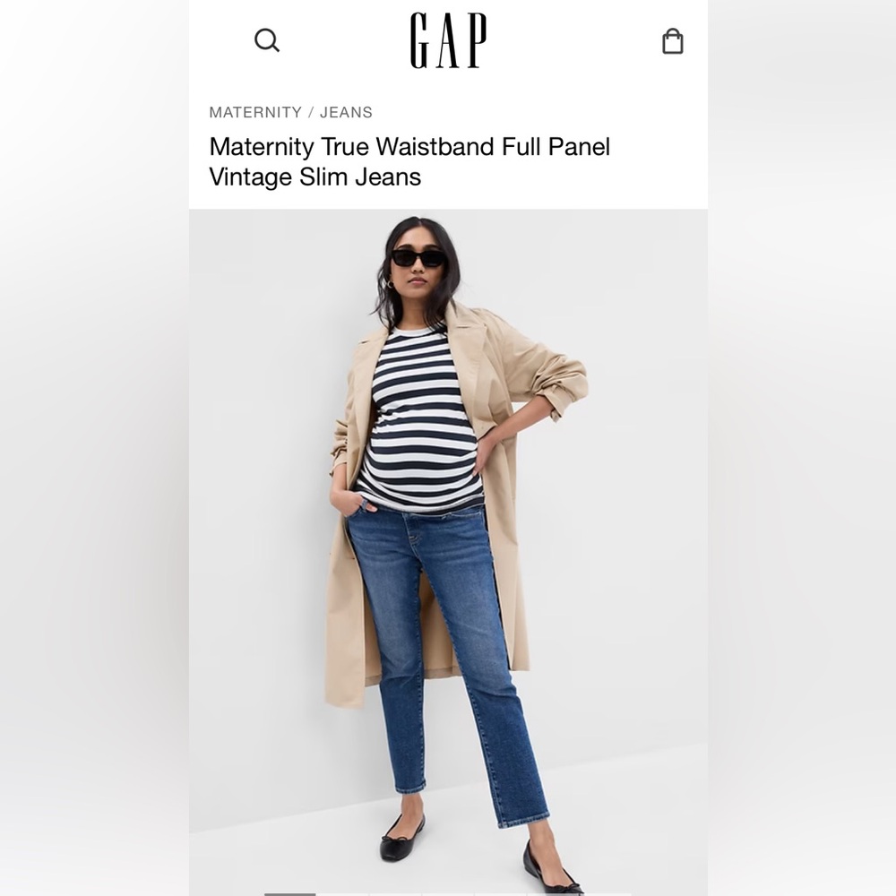NWT Gap Maternity dark wash boyfriend jean, full panel